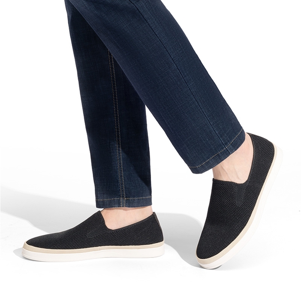 Men's Knitted Slip-On Walking Loafers - BLACK - 7