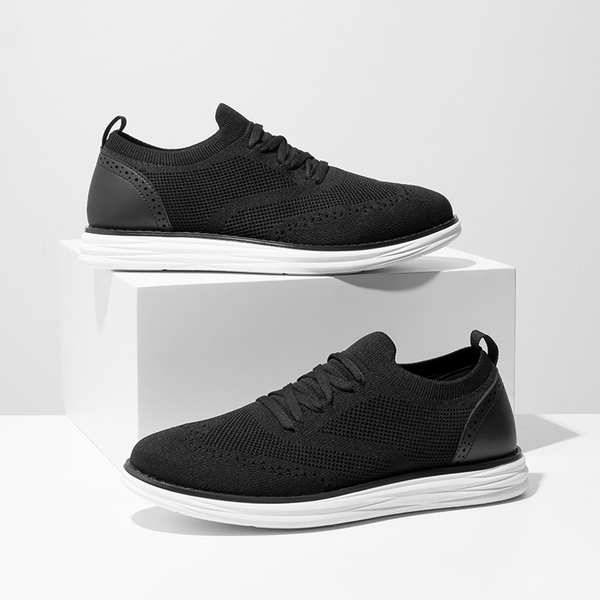 [KnitFlex SmartCraft-] Men's Knitted Casual Oxford Wingtip Shoes - BLACK - 7