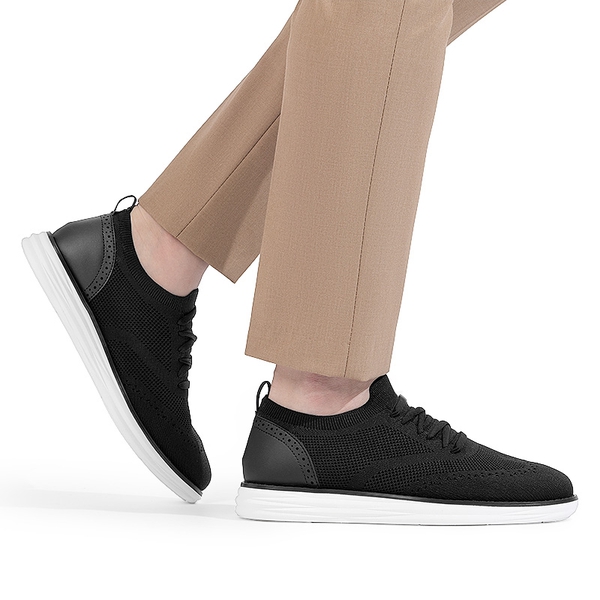 [KnitFlex SmartCraft-] Men's Knitted Casual Oxford Wingtip Shoes - BLACK - 5