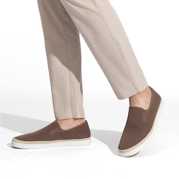 Men's Knitted Slip-On Walking Loafers - LIGHT BROWN - 7