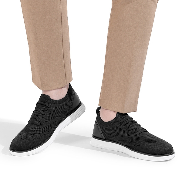 [KnitFlex SmartCraft-] Men's Knitted Casual Oxford Wingtip Shoes - BLACK - 6