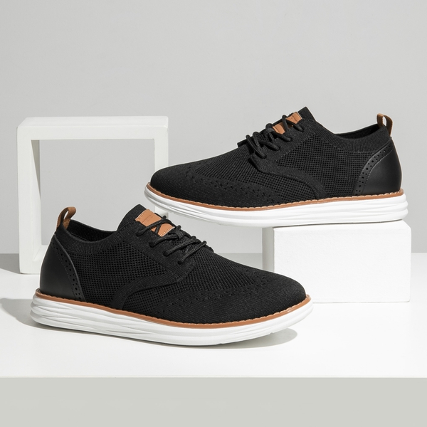 [KnitFlex SmartCraft] Men's Lightweight Wingtip Oxford Shoes - BLACK - 8