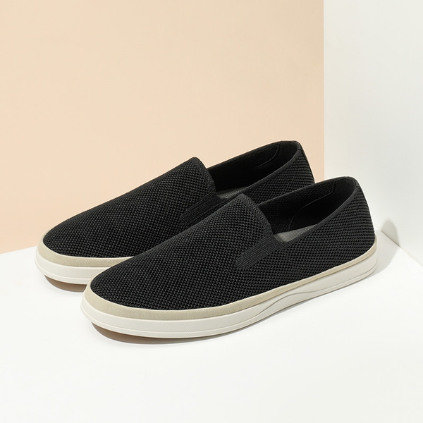 Men's Knitted Slip-On Walking Loafers - BLACK - 8