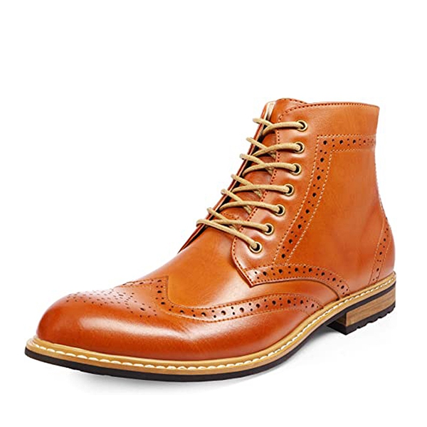 Men's Side Zipper Wingtip Boots - BROWN -  0