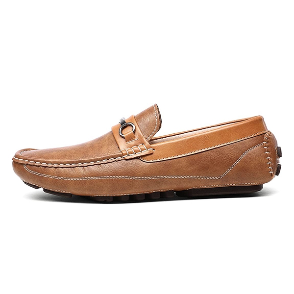 Men's Moc-Toe Horsebit Driving Loafers - TAN - 1