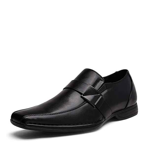 Men's Buckle Strap PU Leather Dress Loafers - BLACK -  0
