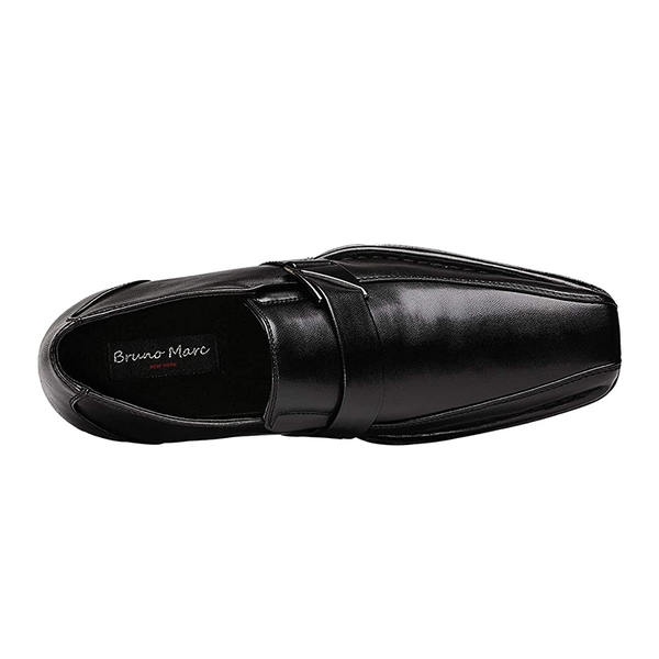 Men's Buckle Strap PU Leather Dress Loafers - BLACK - 2