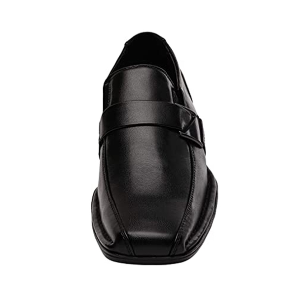 Men's Buckle Strap PU Leather Dress Loafers - BLACK - 3