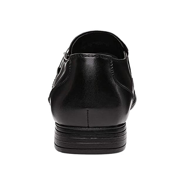 Men's Buckle Strap PU Leather Dress Loafers - BLACK - 4