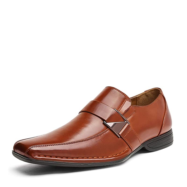 Men's Buckle Strap PU Leather Dress Loafers - BROWN -  0