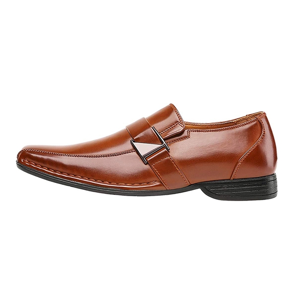 Men's Buckle Strap PU Leather Dress Loafers - BROWN - 1