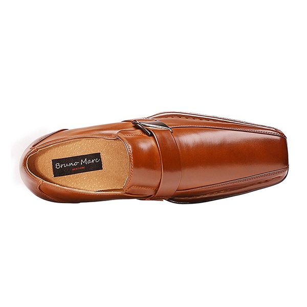 Men's Buckle Strap PU Leather Dress Loafers - BROWN - 2