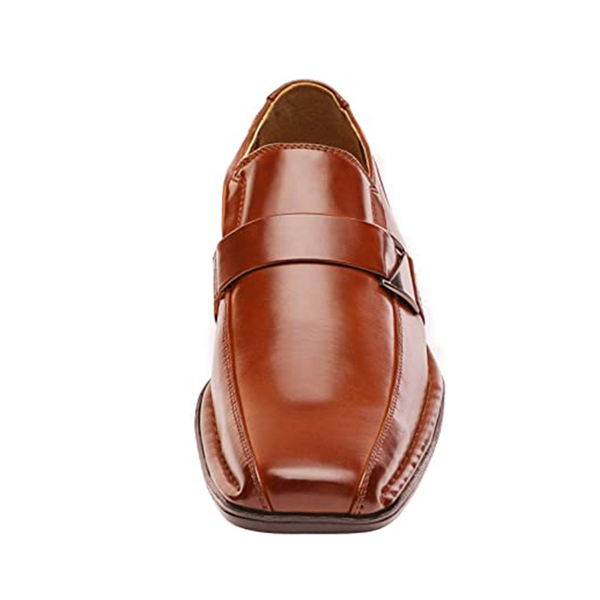 Men's Buckle Strap PU Leather Dress Loafers - BROWN - 3