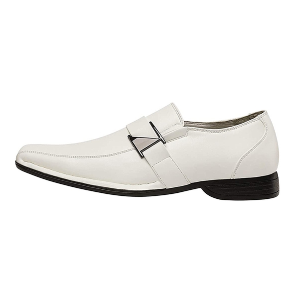 Men's Buckle Strap PU Leather Dress Loafers - WHITE - 1