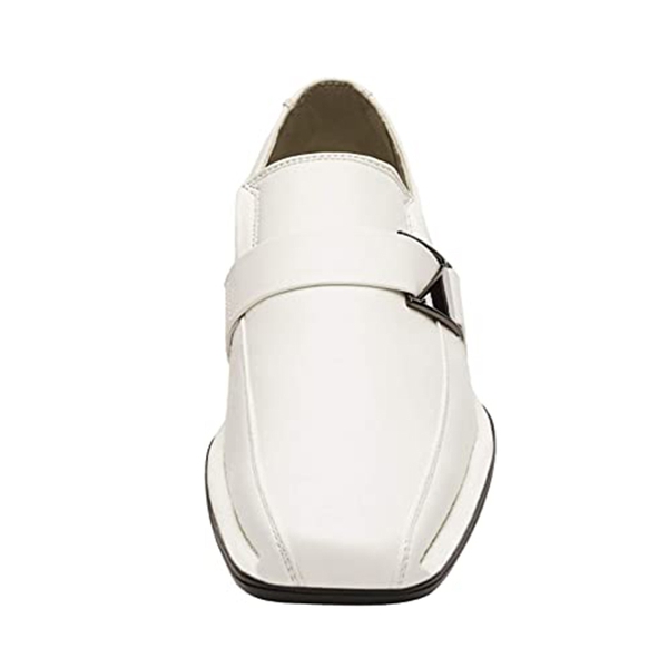 Men's Buckle Strap PU Leather Dress Loafers - WHITE - 3