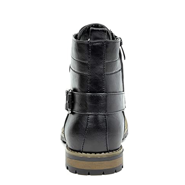 Men's Vegan Leather Motorcyle Combat Boots - BLACK - 4