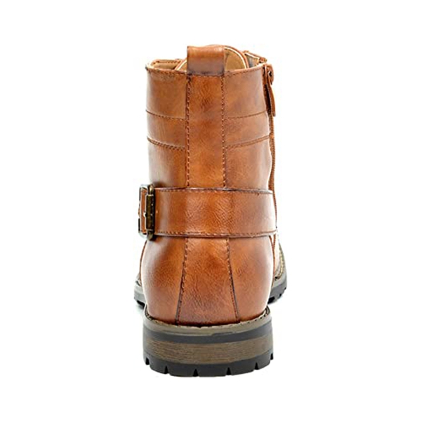 Men's Vegan Leather Motorcyle Combat Boots - BROWN - 4