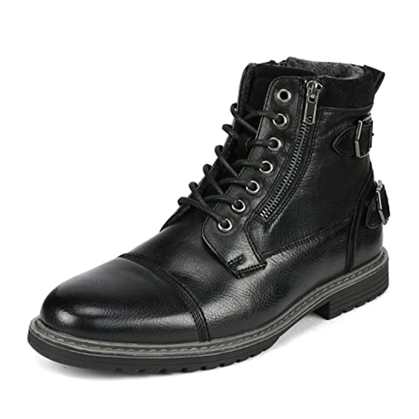 Men's Fur-Lined Combat Dress Boots - BLACK -  0