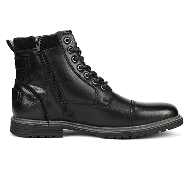Men's Fur-Lined Combat Dress Boots - BLACK - 1
