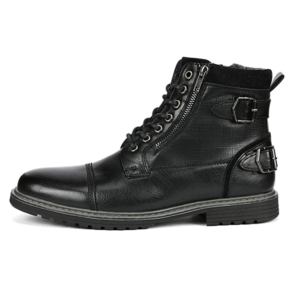 Men's Fur-Lined Combat Dress Boots - BLACK - 2