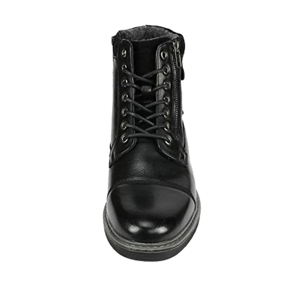 Men's Fur-Lined Combat Dress Boots - BLACK - 3