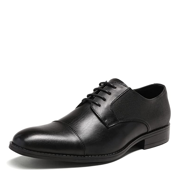 Men's Cap-Toe PU Leather Oxford Shoes - BLACK -  0