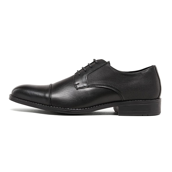 Men's Cap-Toe PU Leather Oxford Shoes - BLACK - 1