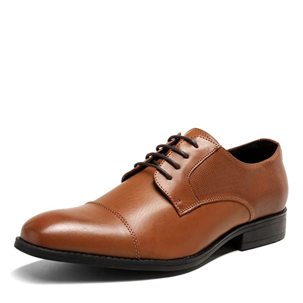 Men's Cap-Toe PU Leather Oxford Shoes - BROWN -  0