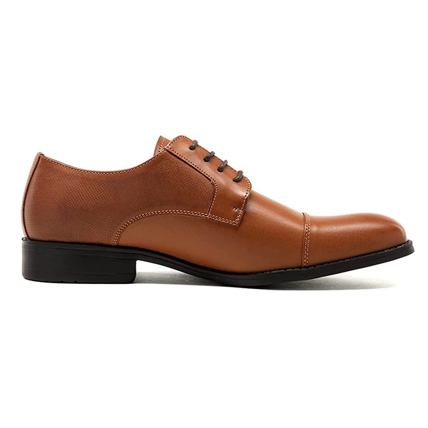 Men's Cap-Toe PU Leather Oxford Shoes - BROWN - 2
