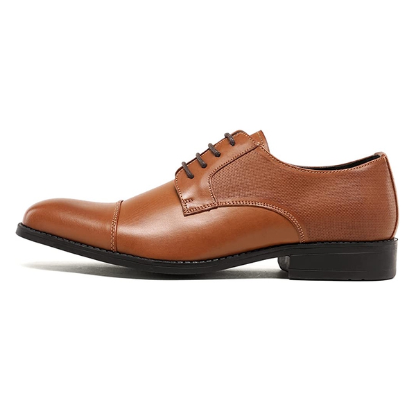 Men's Cap-Toe PU Leather Oxford Shoes - BROWN - 1