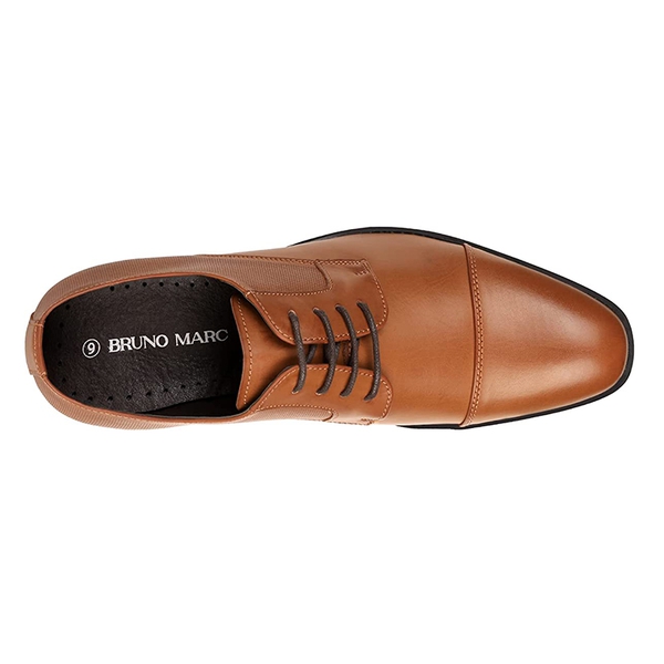 Men's Cap-Toe PU Leather Oxford Shoes - BROWN - 3