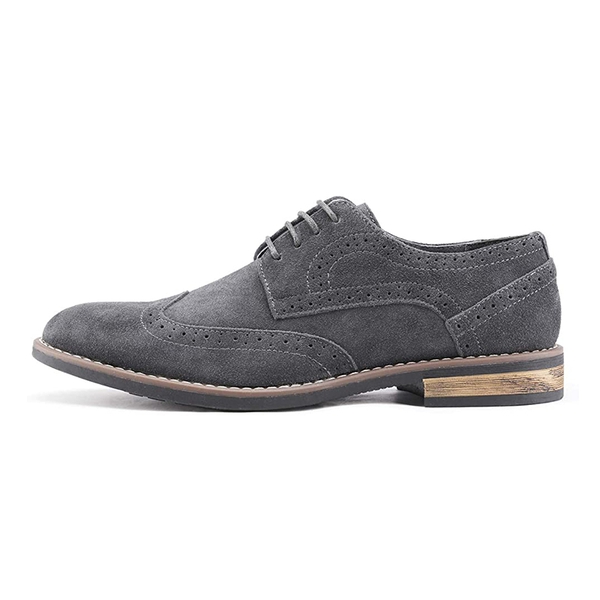 Men's Lace-Up Suede Wingtip Oxford Shoes - GREY - 1
