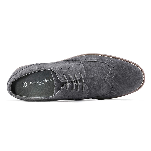 Men's Lace-Up Suede Wingtip Oxford Shoes - GREY - 2