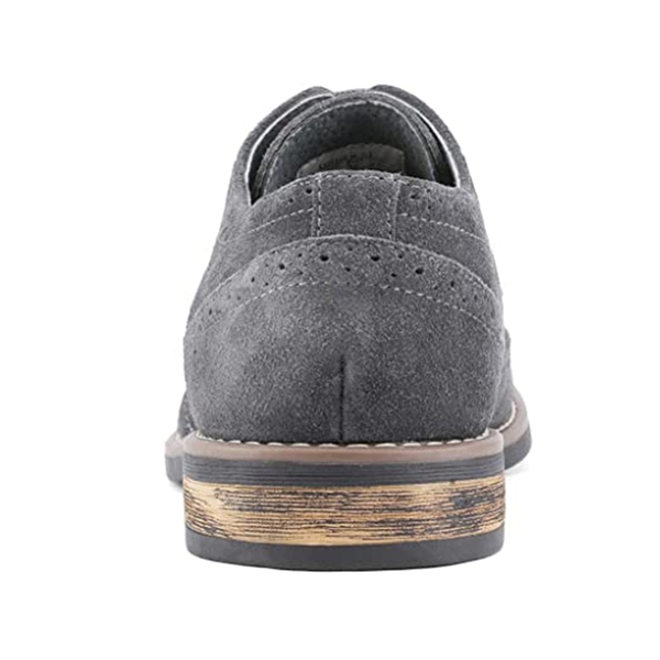 Men's Lace-Up Suede Wingtip Oxford Shoes - GREY - 3