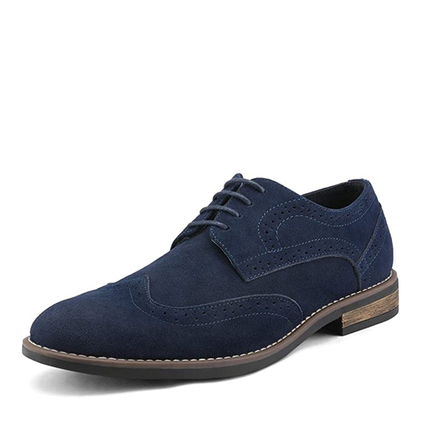Men's Lace-Up Suede Wingtip Oxford Shoes - NAVY -  0