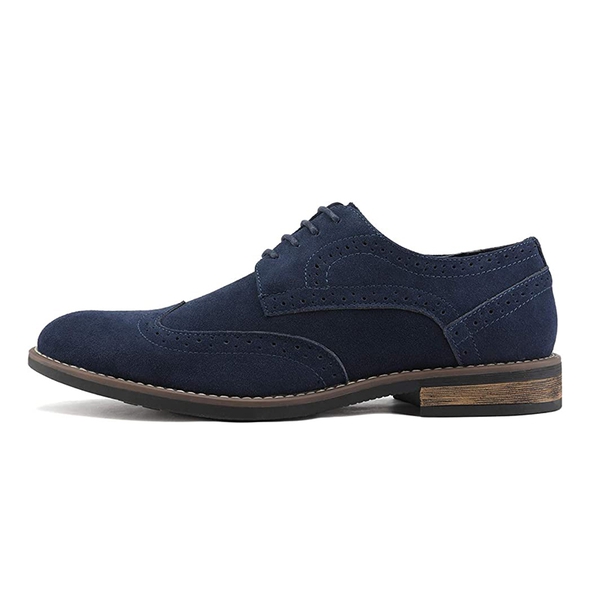 Men's Lace-Up Suede Wingtip Oxford Shoes - NAVY - 1