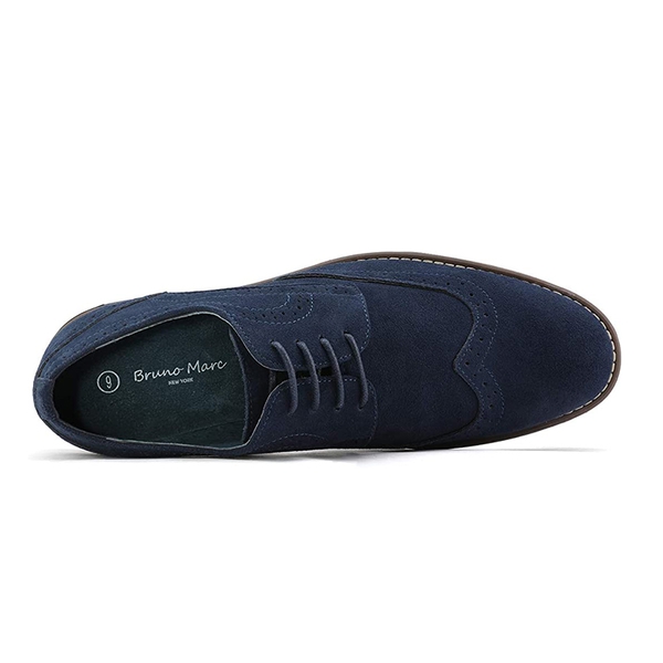 Men's Lace-Up Suede Wingtip Oxford Shoes - NAVY - 2