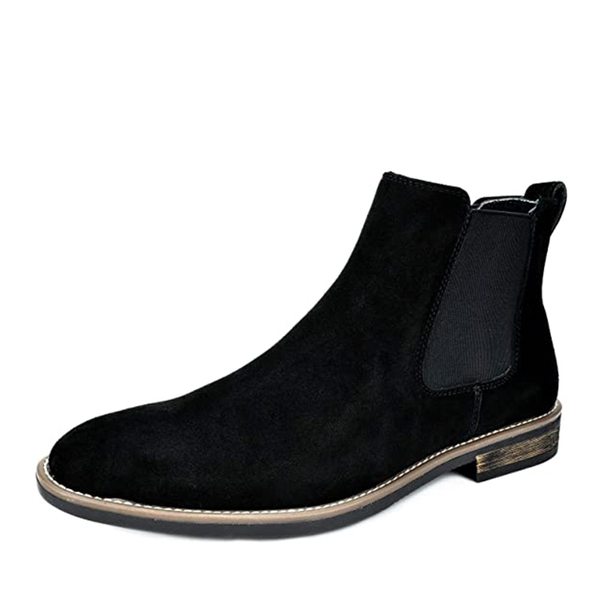 Men's Plain-Toe Suede Chelsea Boots - BLACK -  0