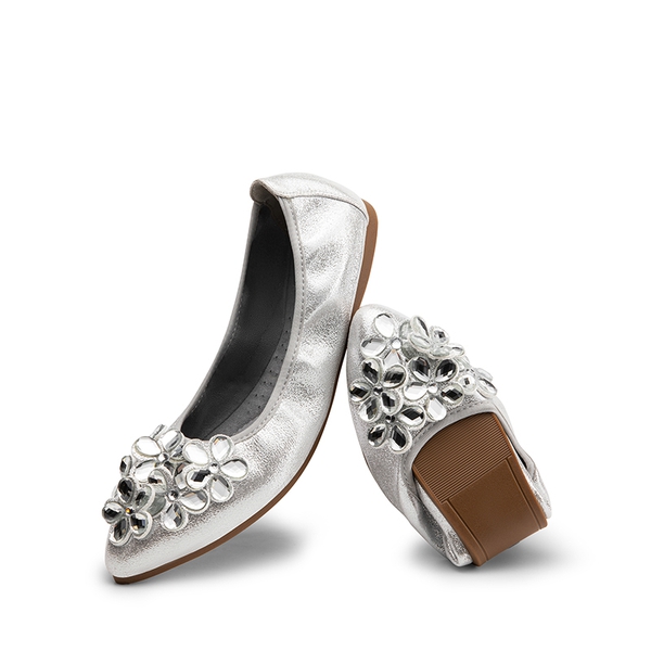 Foldable Rhinestone Slip-On Ballet Flats - SILVER - 4