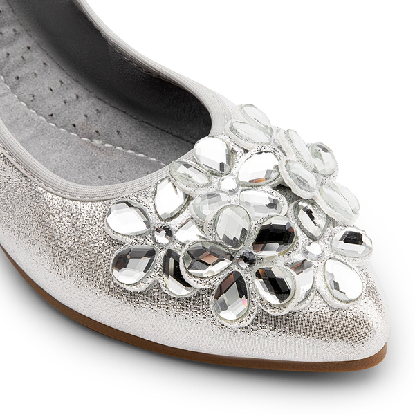 Foldable Rhinestone Slip-On Ballet Flats - SILVER - 5