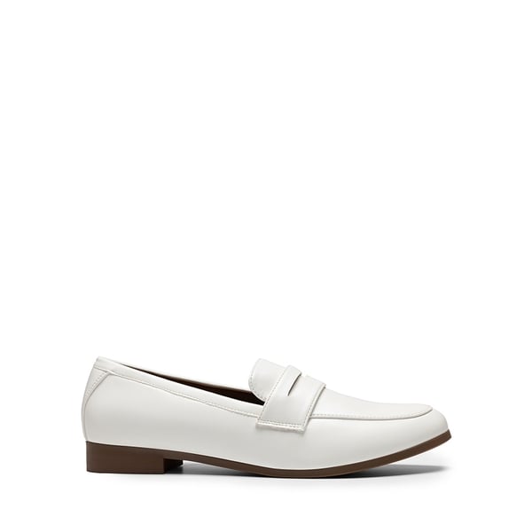 Round Toe Slip-on Penny Loafers - WHITE-PU - 3