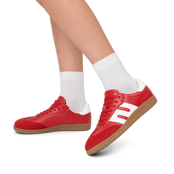 [Nia] Retro Faux Suede Toe Fashion Sneakers - RED - 2