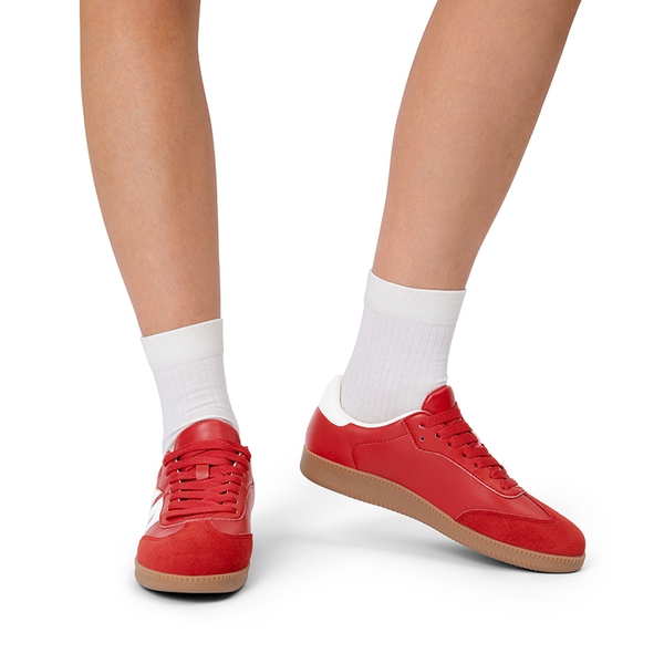 [Nia] Retro Faux Suede Toe Fashion Sneakers - RED - 1