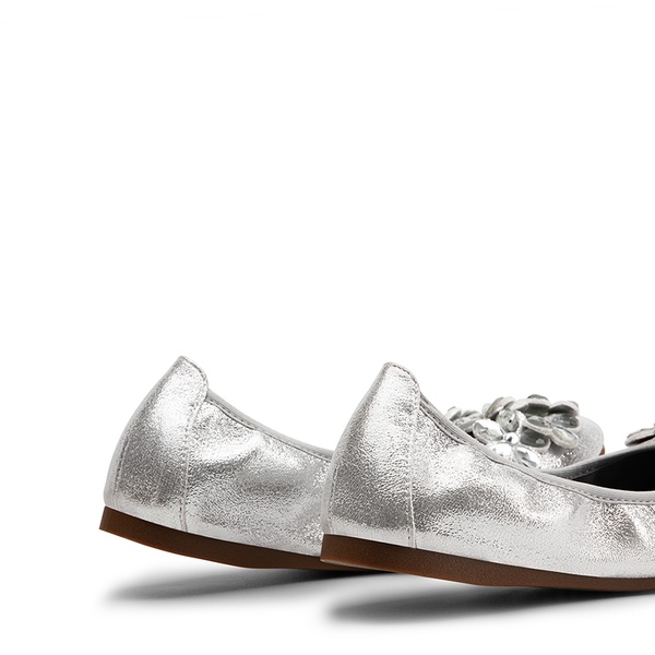 Foldable Rhinestone Slip-On Ballet Flats - SILVER - 3