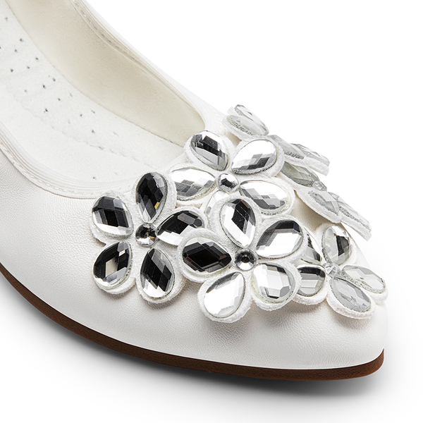 Foldable Rhinestone Slip-On Ballet Flats - WHITE-PU - 6