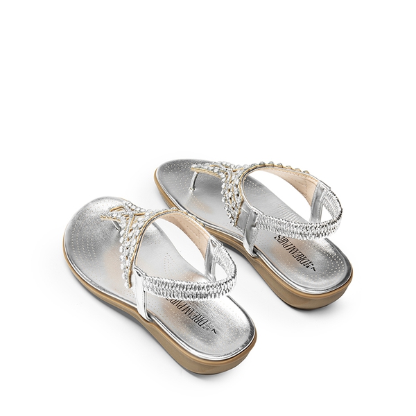 Rhinestone T-Strap Flat Thong Sandals - SILVER - 5