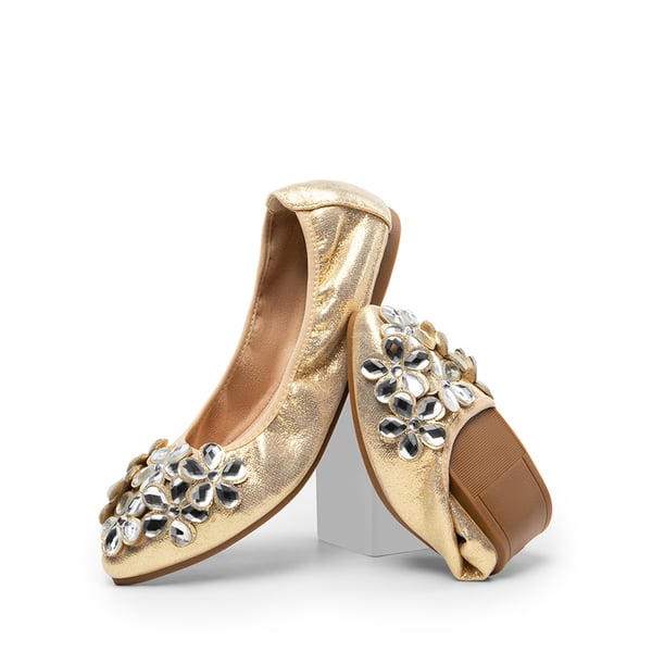 Foldable Rhinestone Slip-On Ballet Flats - GOLD - 5