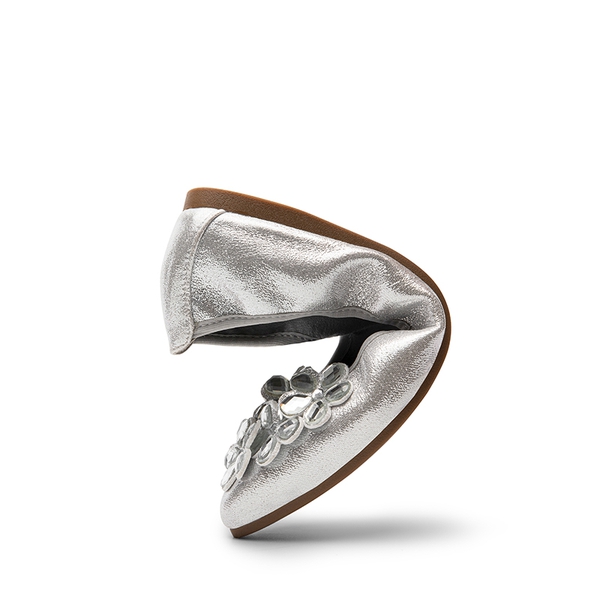 Foldable Rhinestone Slip-On Ballet Flats - SILVER - 6