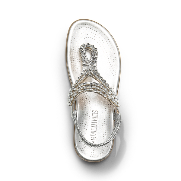 Rhinestone T-Strap Flat Thong Sandals - SILVER - 4