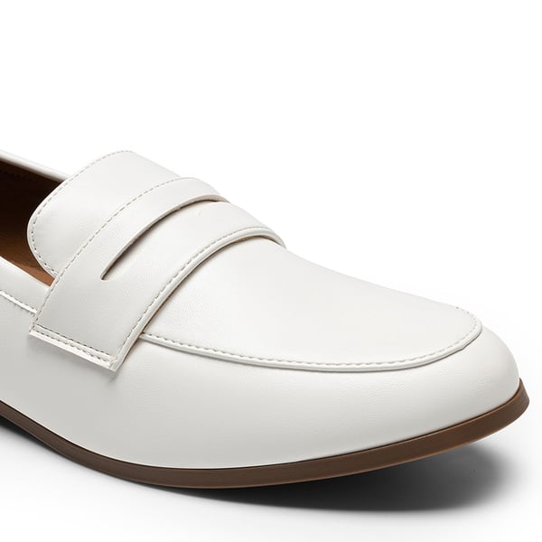 Round Toe Slip-on Penny Loafers - WHITE-PU - 5